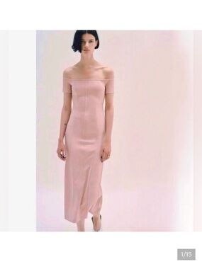 Zara One-Shoulder Blush Pink Midi Dress NWOT